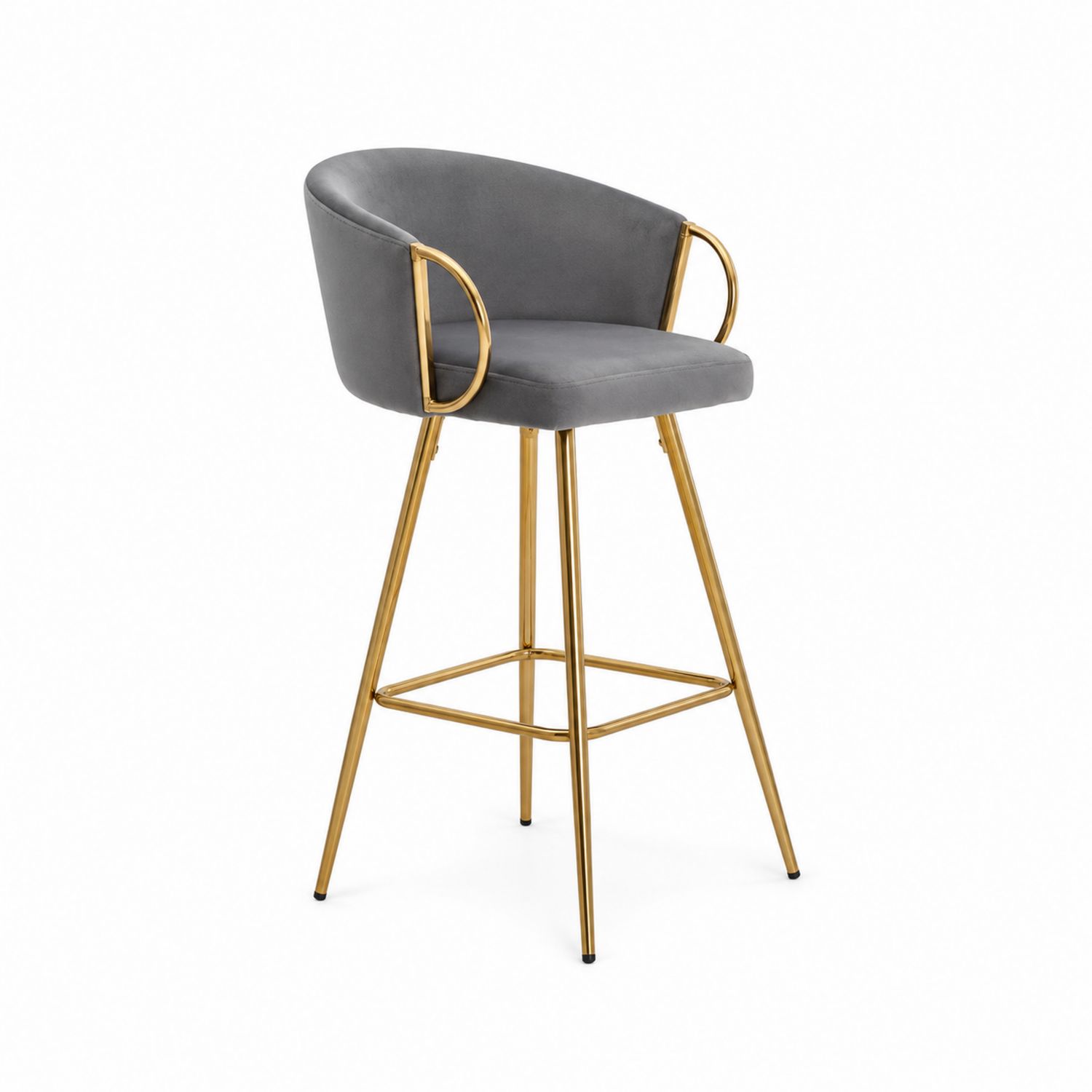 Barhocker mit Samtsitz und goldenem Metallrahmen Grau 105cm