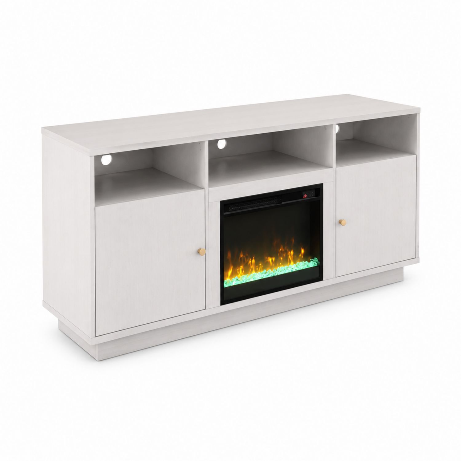 TV-Schrank mit Kaminfunktion und LED-Licht Weiß 152 cm