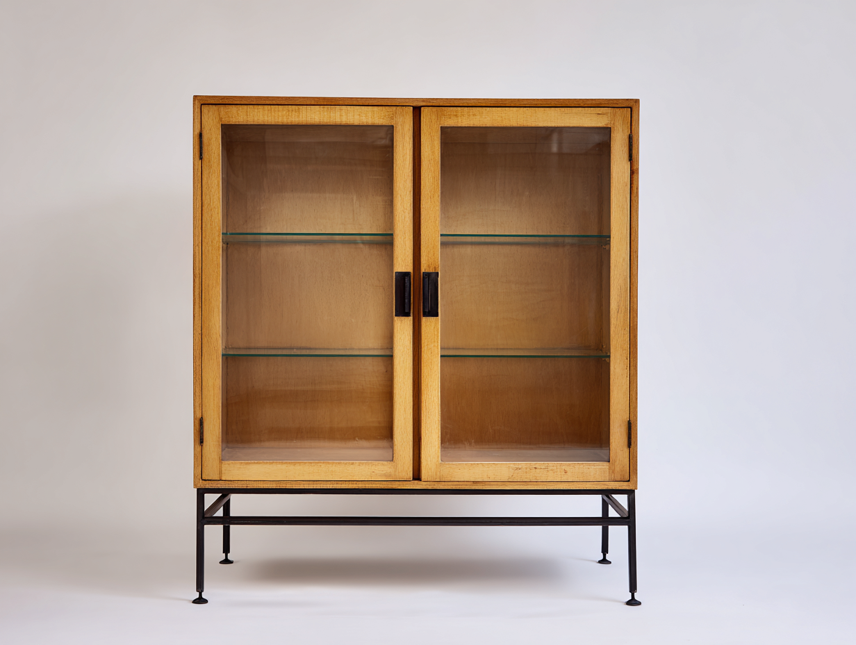 Vetrina - legno-vetro-metallo - 95x42x110 cm - marrone chiaro-nero - moderno-Janoriaspace