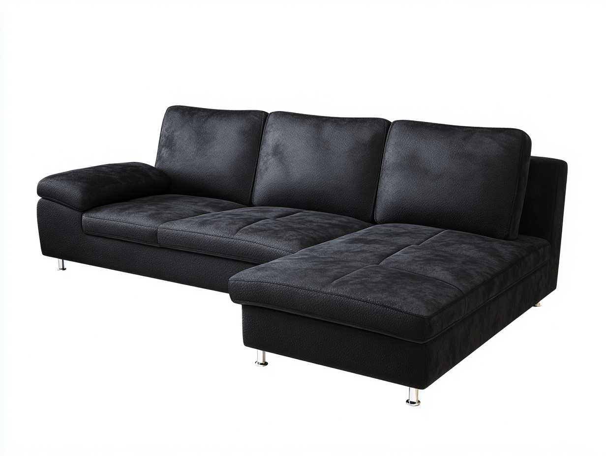 Divano angolare - similpelle imbottita - 265x155x80 cm - nero - design moderno compatto-Janoriaspace