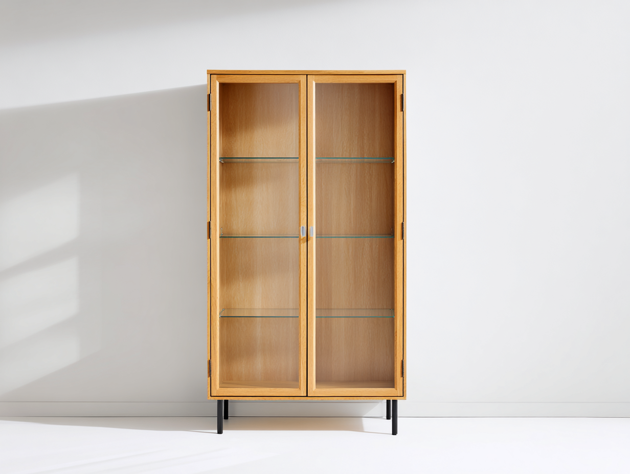 Vetrina - legno-vetro-metallo - 88x40x150 cm - marrone chiaro-nero - moderno-Janoriaspace