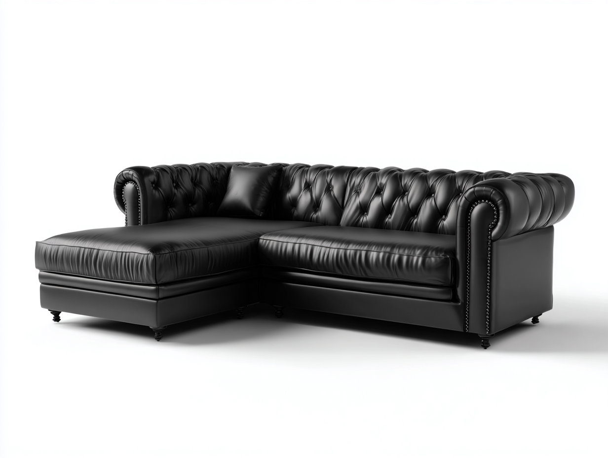 Divano angolare - similpelle imbottita capitonné - 275x170x85 cm - nero - stile classico Chesterfield-Janoriaspace