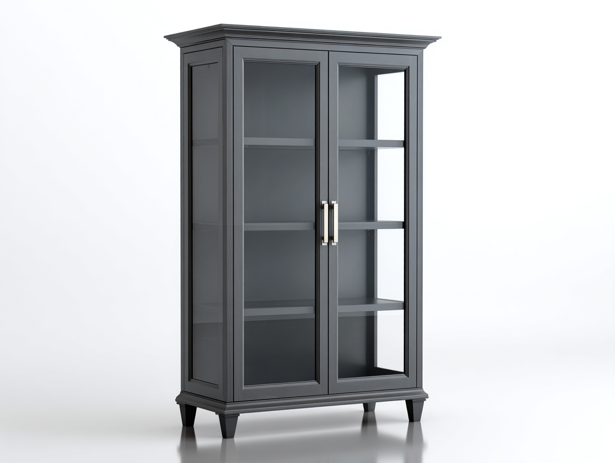 Vetrina - legno-vetro-metallo - 90x42x120 cm - grigio scuro - classico-Janoriaspace
