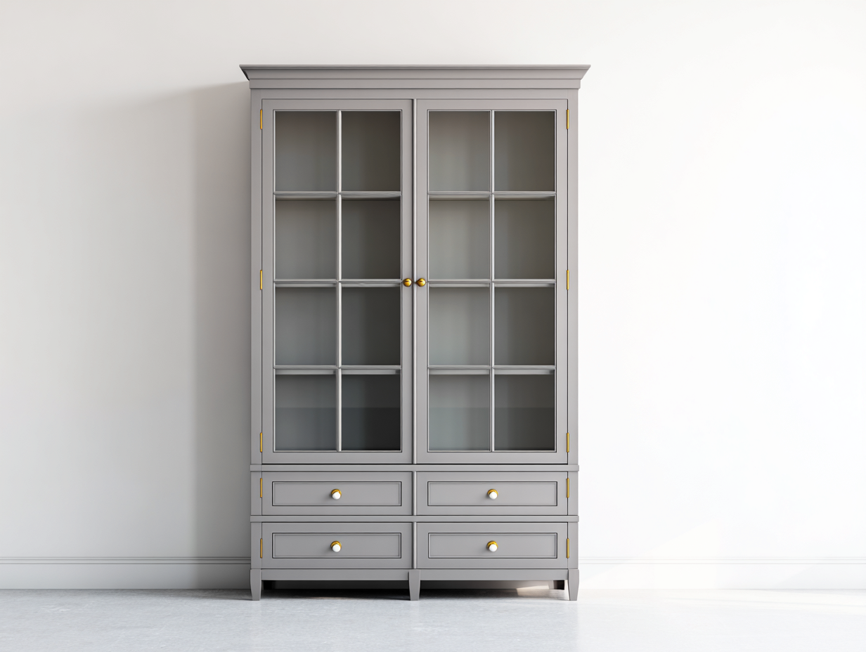 Vetrina - legno-vetro-metallo - 110x45x180 cm - grigio chiaro - classico-Janoriaspace