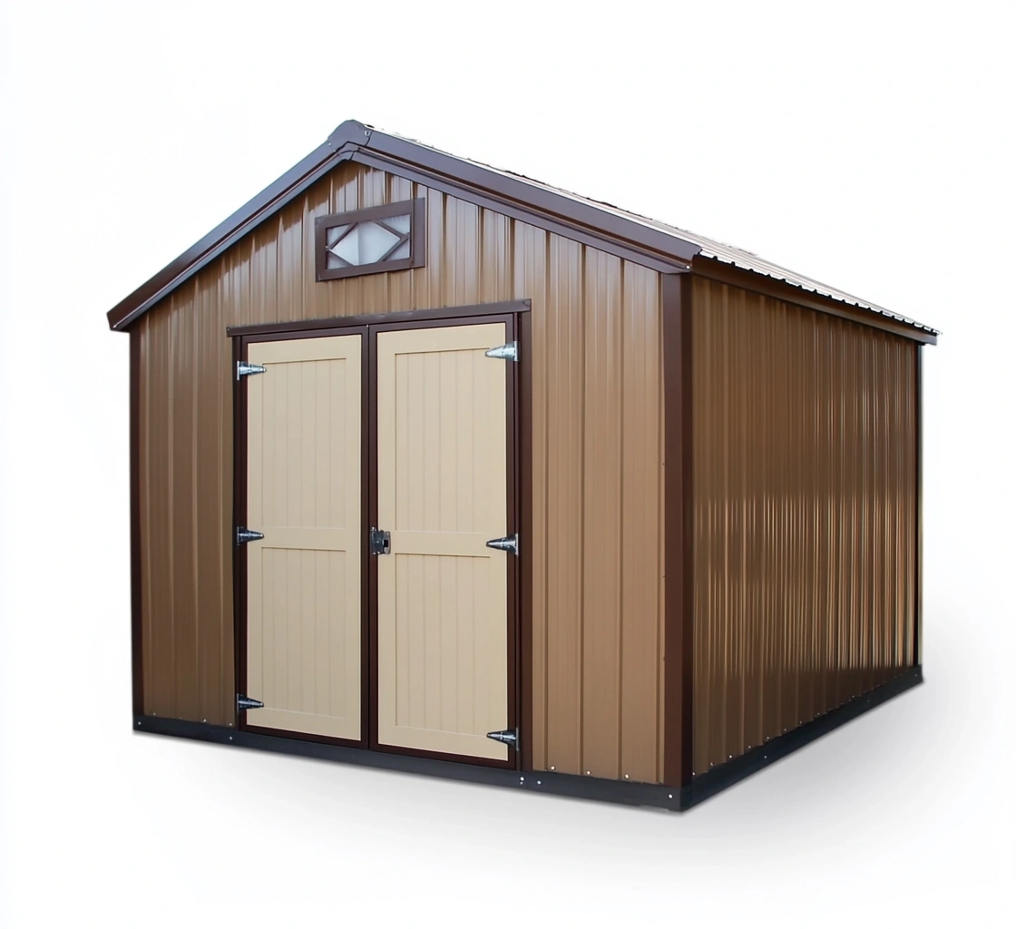 Cobertizo de acero marrón 350x240x230 cm con doble puerta-MEUBOLVIX