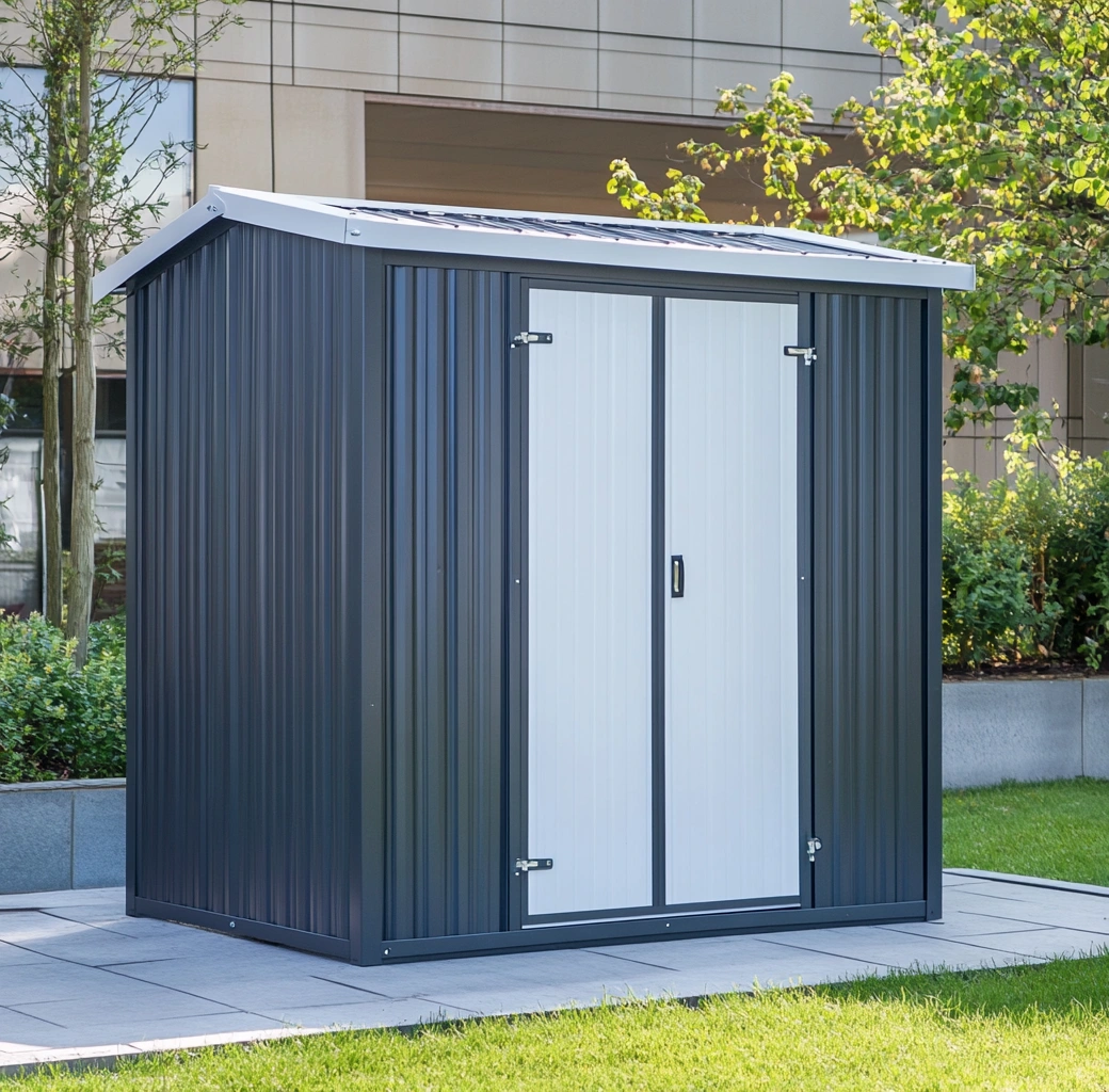 Caseta de metal gris y blanco con puerta deslizante-MEUBOLVIX