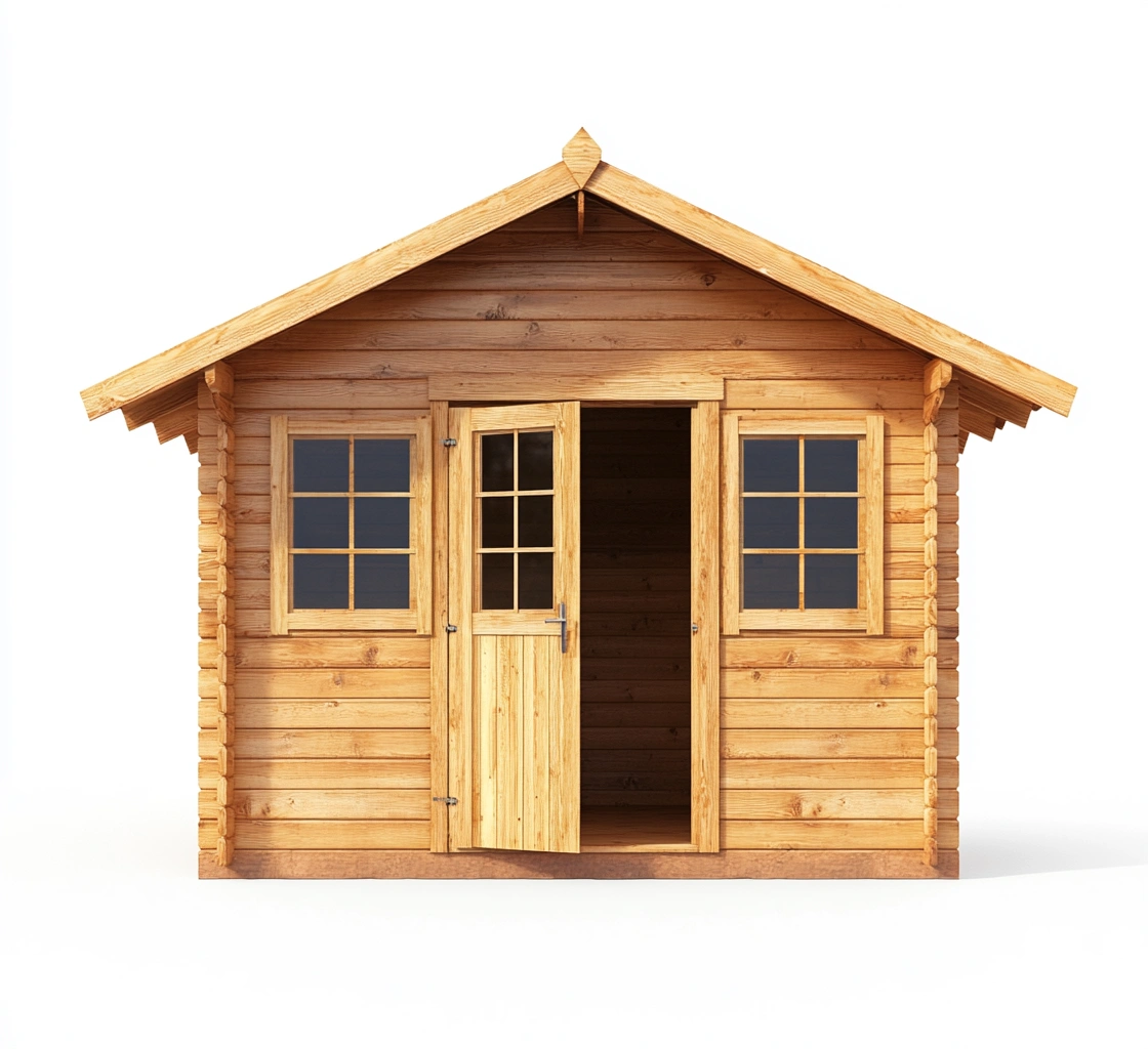 Caseta de jardín de madera de pino con puertas y ventanas de vidrio-MEUBOLVIX