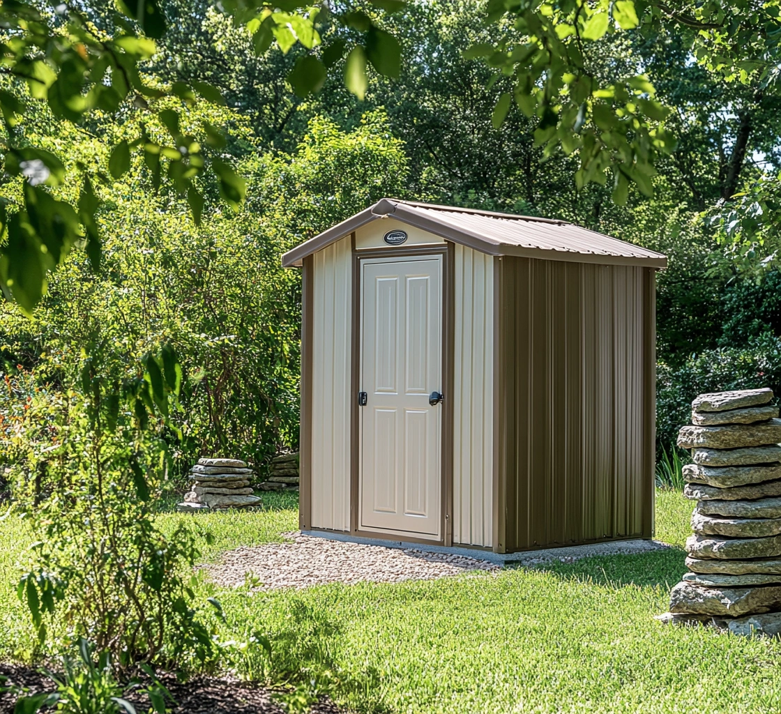 Cobertizo de Jardín Metálico Acero Galvanizado Marrón/Beige-MEUBOLVIX