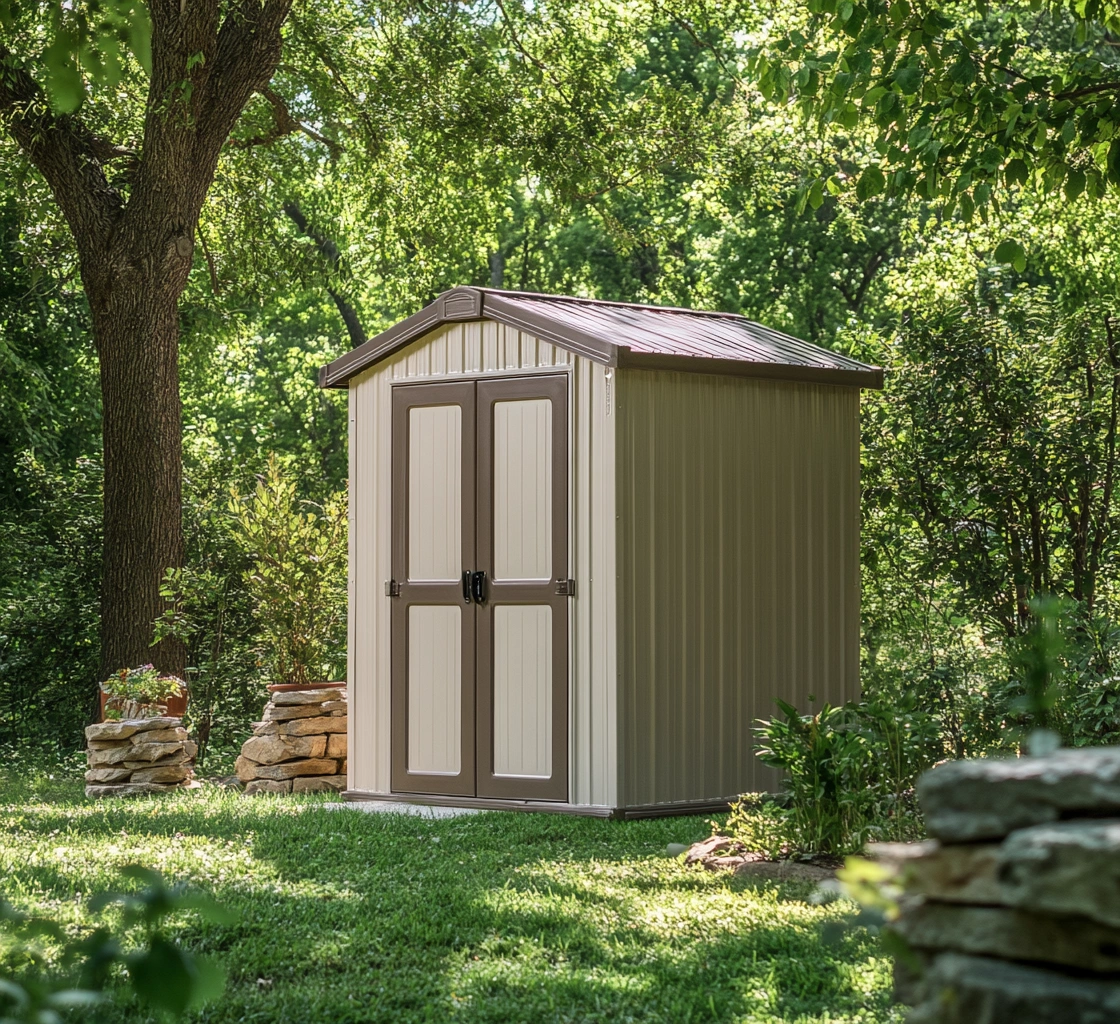 Cobertizo de jardín de acero galvanizado marrón/beige-MEUBOLVIX