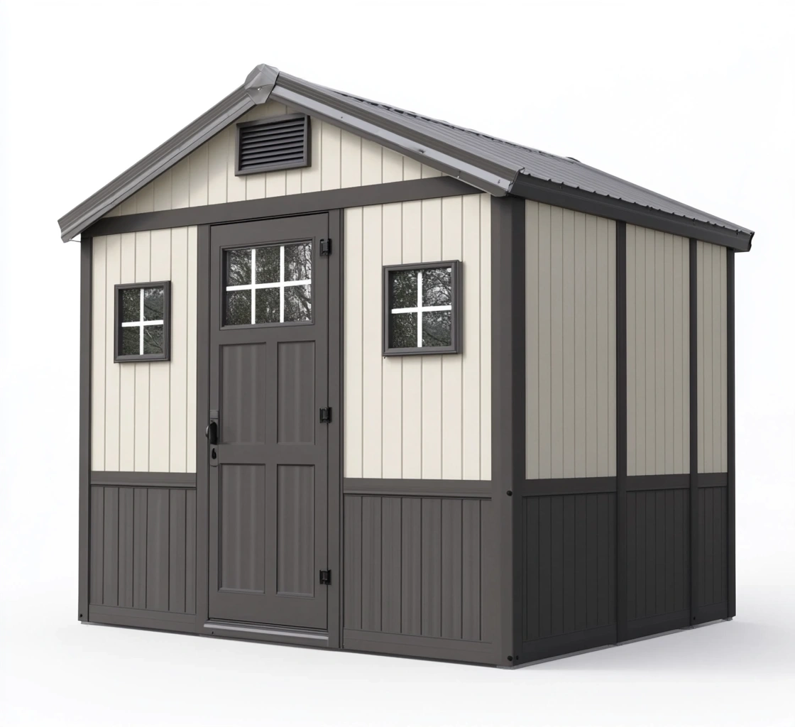 Cobertizo de jardín de plástico gris y beige 3x2m-MEUBOLVIX