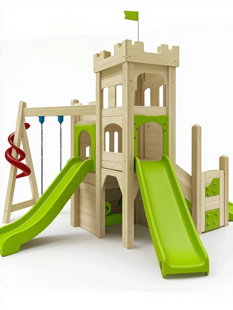 Estructura de Juego Infantil de Madera y Plástico Verde-MEUBOLVIX