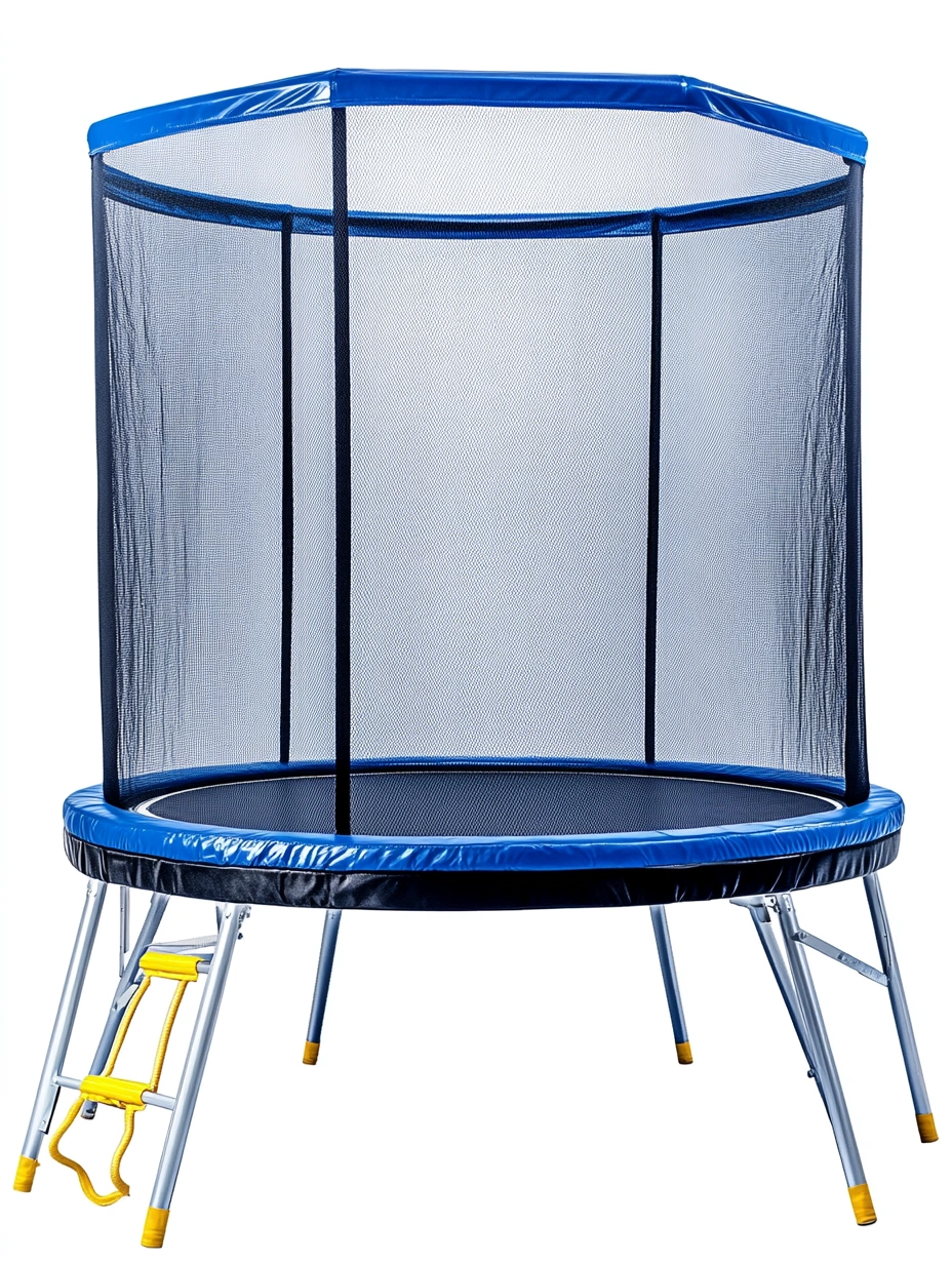Cama elástica redonda de acero con red de seguridad y escalera 244 cm Azul-MEUBOLVIX