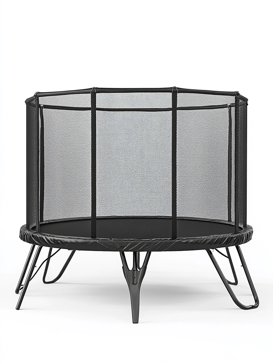Trampolín redondo de acero negro con red de seguridad-MEUBOLVIX