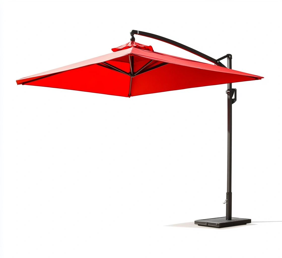 Sombrilla de jardín con brazo lateral de poliéster rojo y estructura metálica-MEUBOLVIX