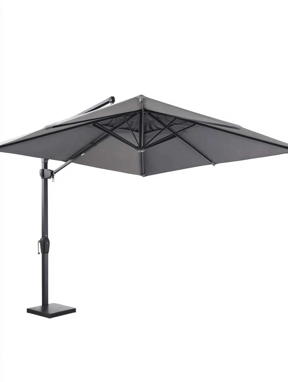 Sombrilla cuadrada de poliéster gris con estructura de aluminio 300 cm-MEUBOLVIX