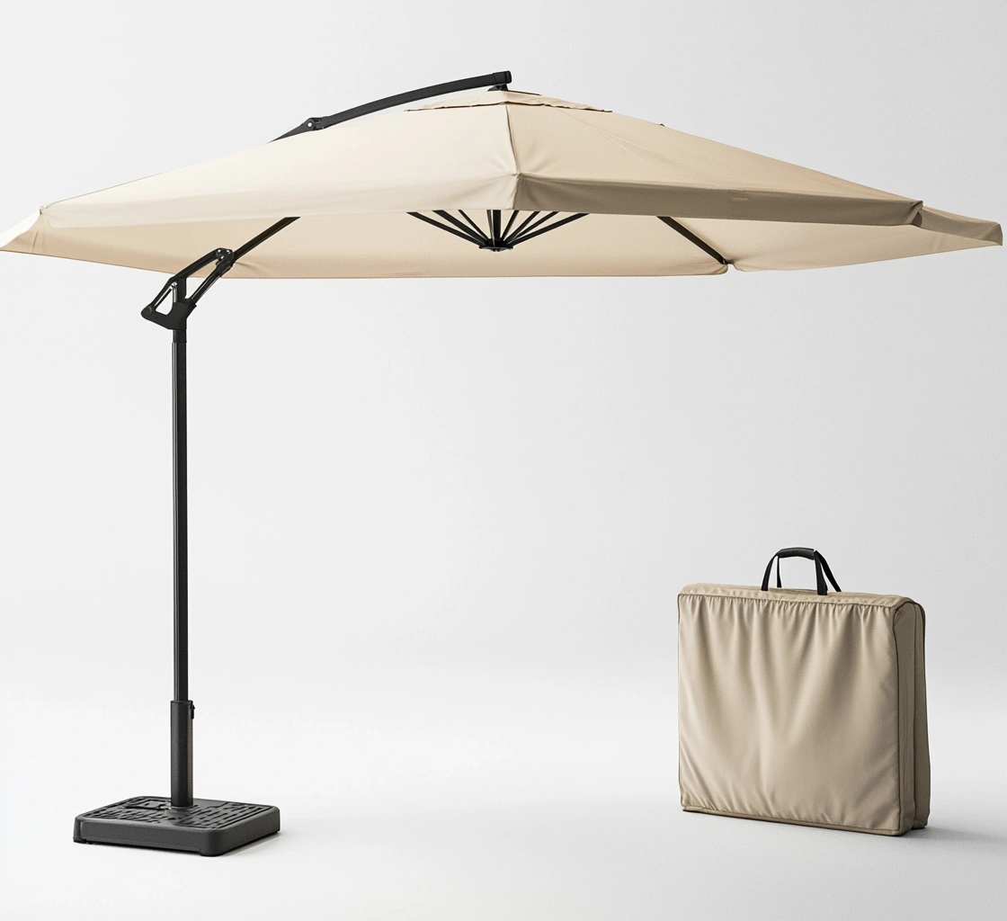 Sombrilla de jardín poliéster beige con base de metal 3m-MEUBOLVIX