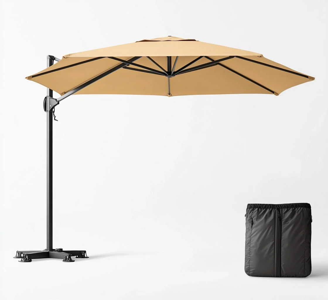 Sombrilla de Jardín de Aluminio y Poliéster Arena 300 cm con Base-MEUBOLVIX