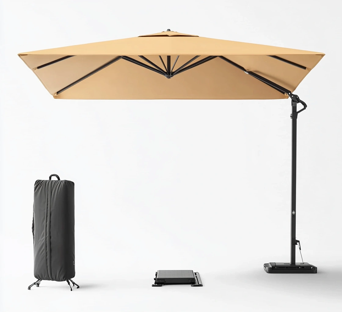 Parasol rectangular 300x200 cm beige con poste de aluminio y base de acero-MEUBOLVIX