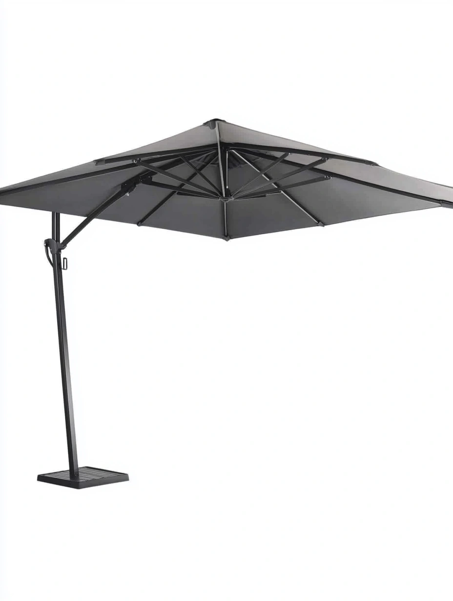 Parasol cuadrado colgante de aluminio y tela acrílica gris 300x300 cm-MEUBOLVIX