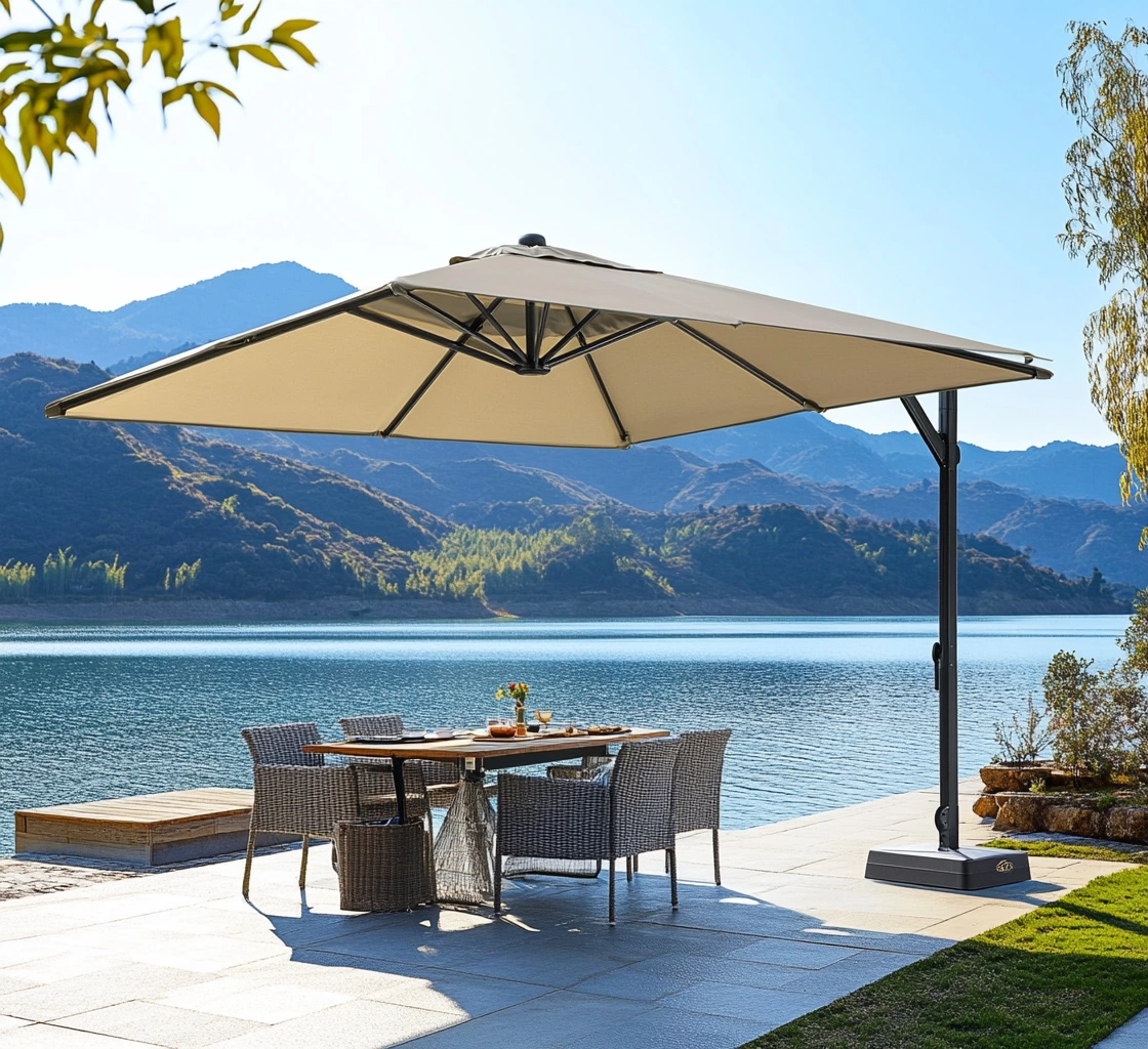 Sombrilla de aluminio para exteriores con lona de poliéster beige 3x3m-MEUBOLVIX