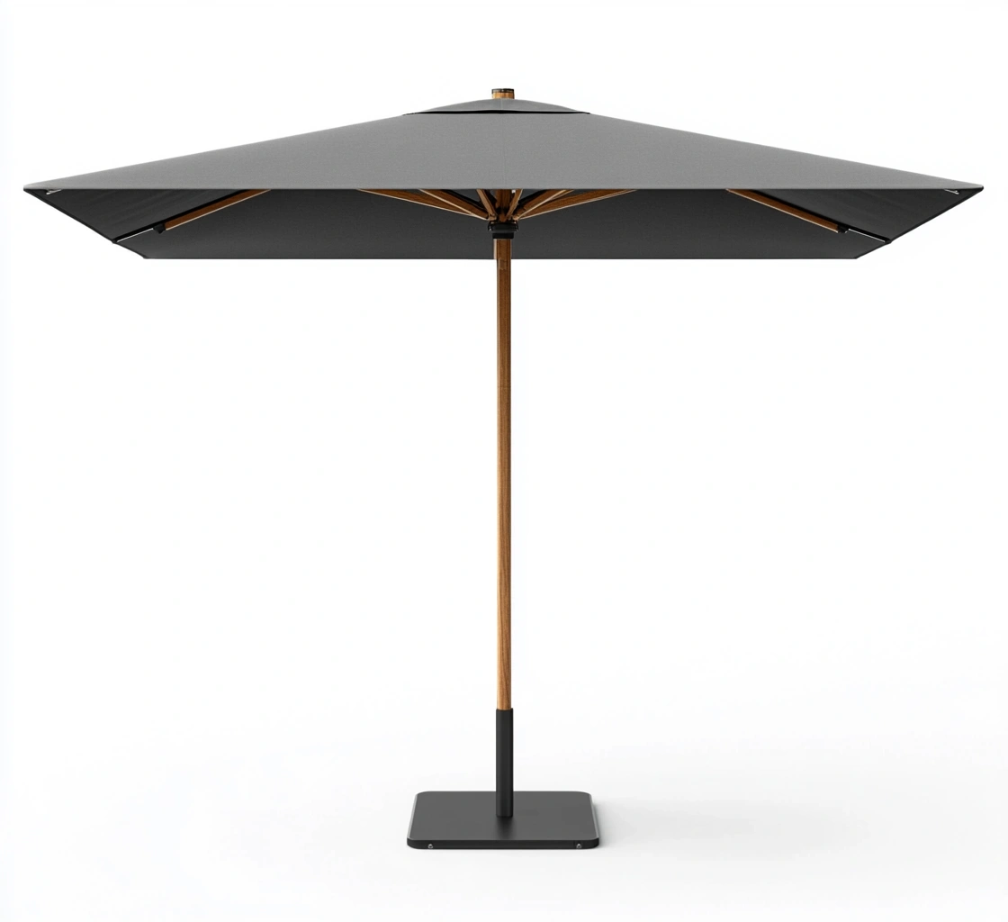 Sombrilla de jardín de madera y poliéster gris con base de acero-MEUBOLVIX