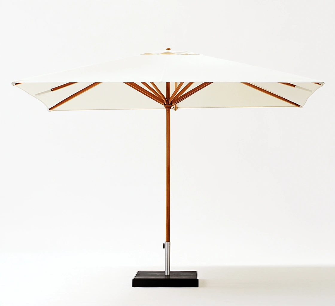 Parasol de madera con tela de poliéster blanco, diámetro 3m-MEUBOLVIX