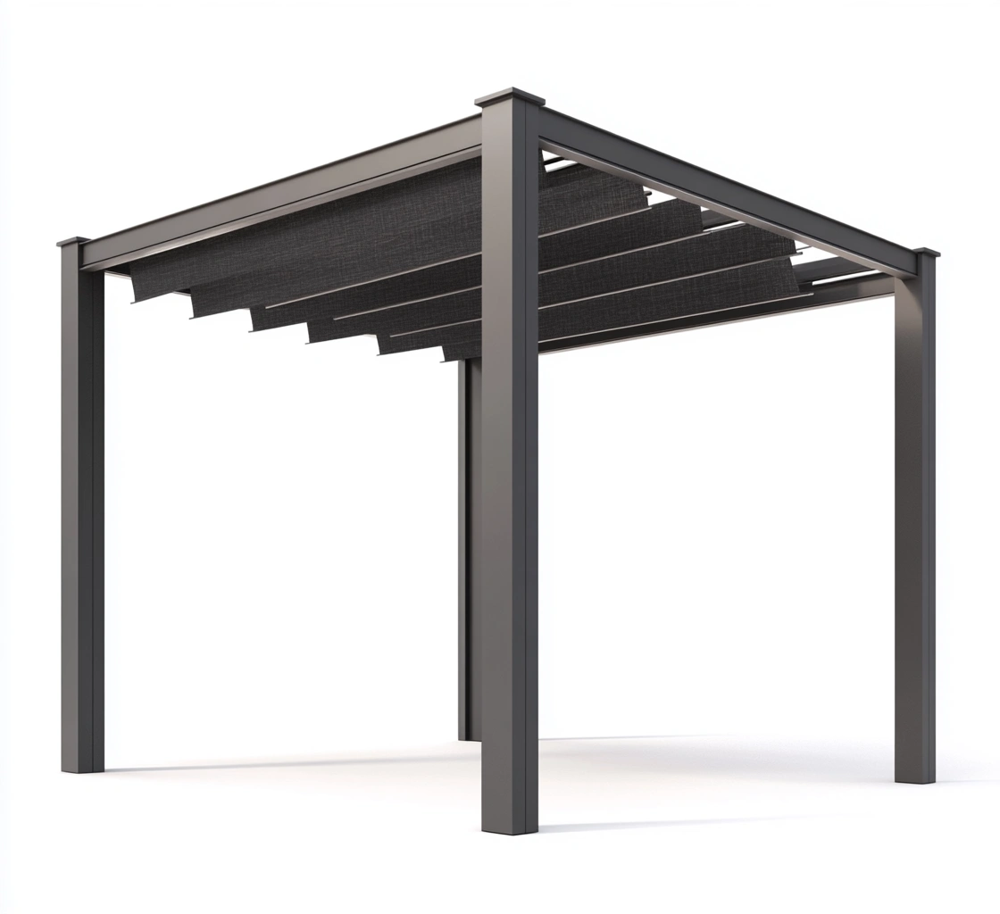 Pérgola de Aluminio Antracita 3x3m con Techo Retráctil-MEUBOLVIX