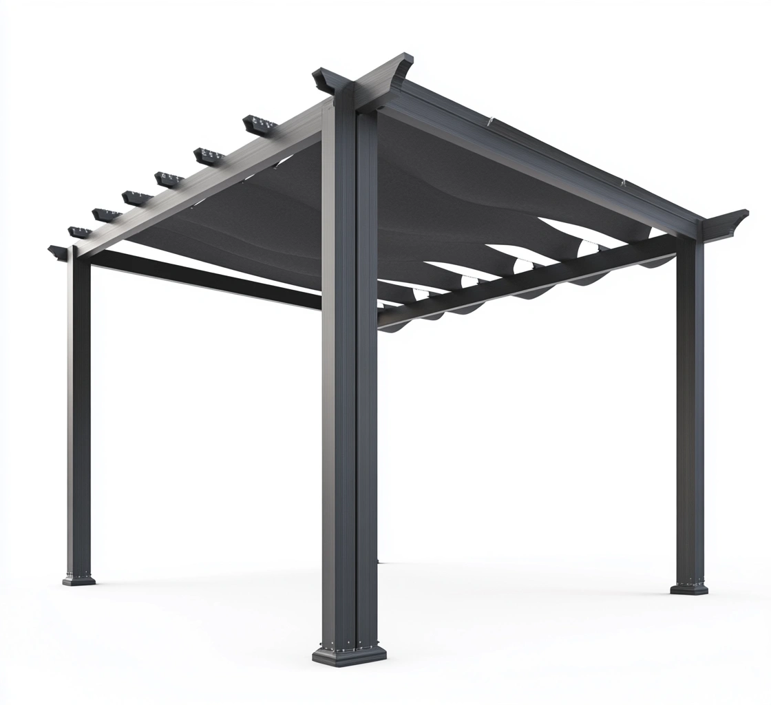 Pérgola de Aluminio y Tejido Resistente al Agua de Color Negro-MEUBOLVIX