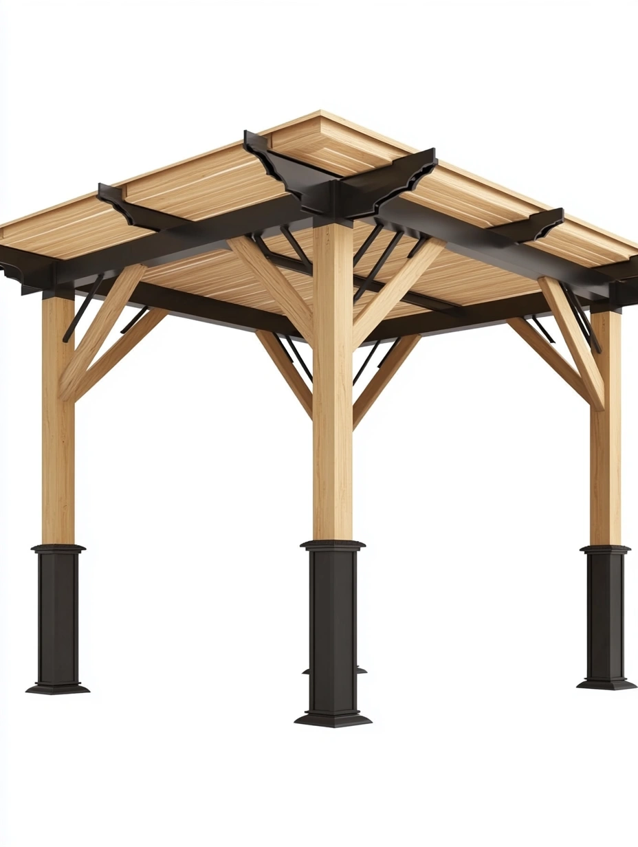 Pérgola de Madera y Acero Negro Exterior 300x300x280 cm-MEUBOLVIX