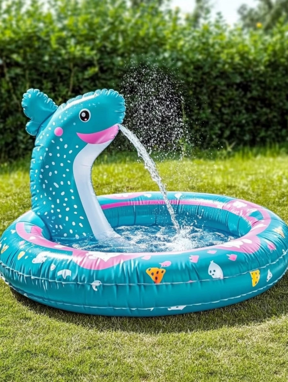 Piscina Inflable de PVC con Fuente de Ballena Azul-MEUBOLVIX