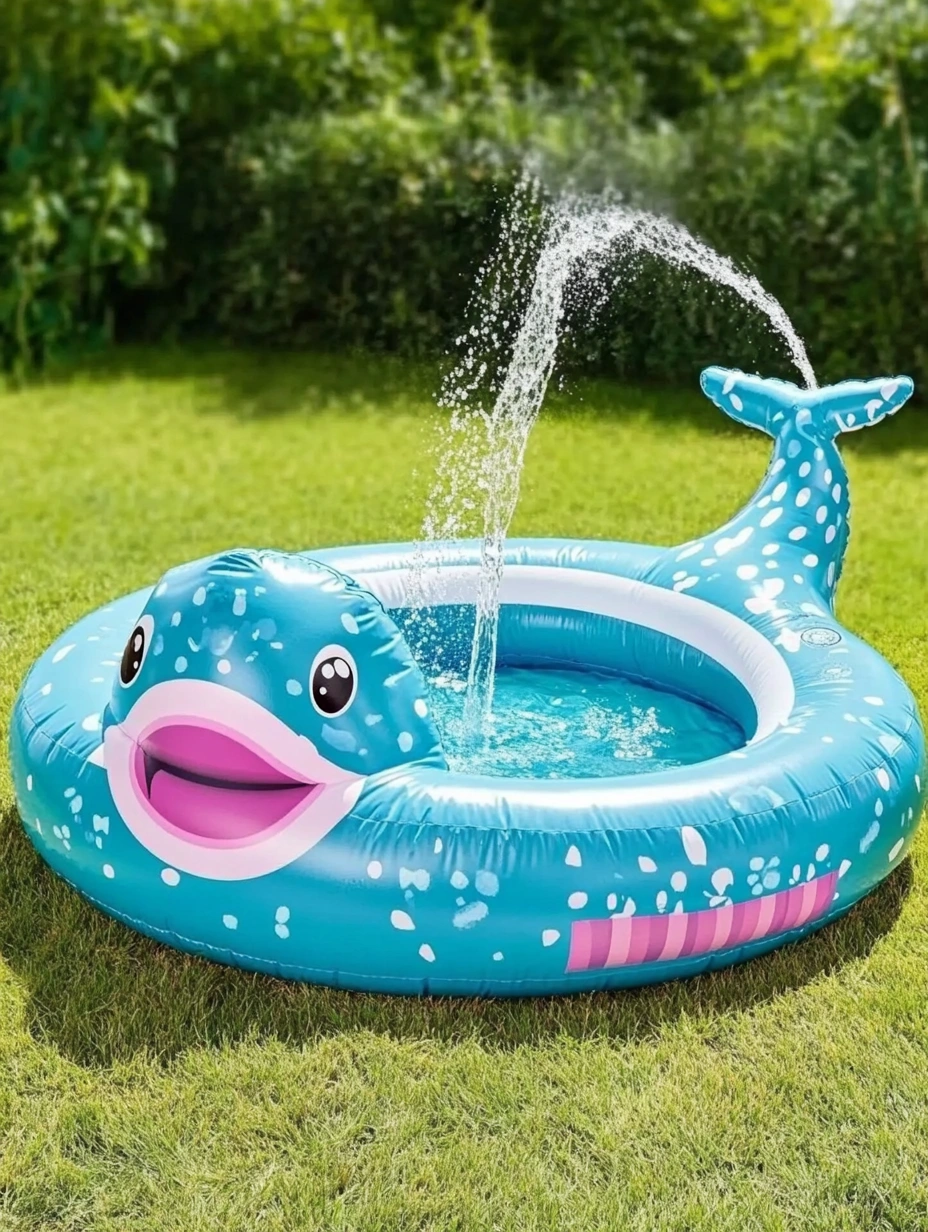 Piscina Inflable de PVC Ballena con Rociador para Niños-MEUBOLVIX