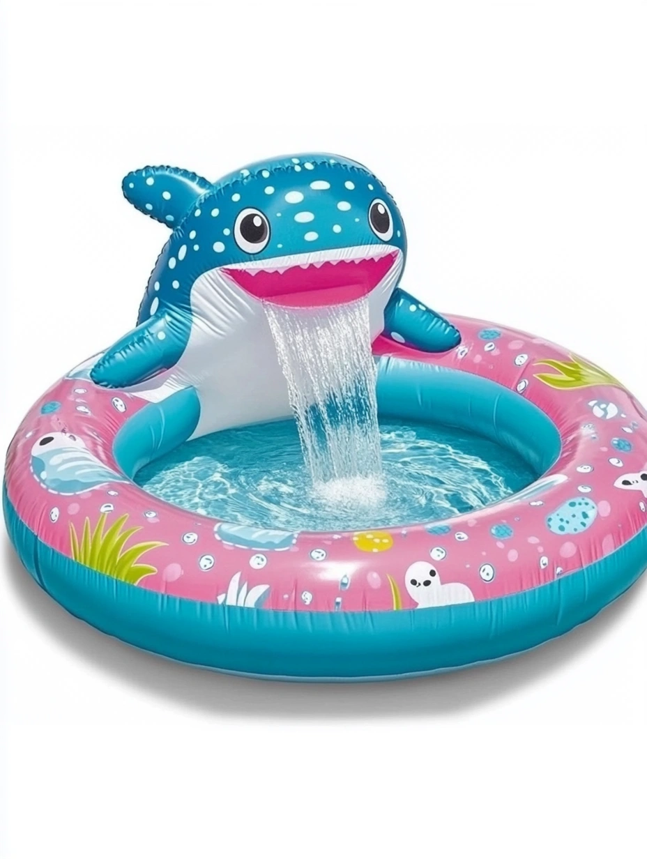 Piscina Inflable Infantil Ballena Azul y Rosa con Aspersor 150cm-MEUBOLVIX