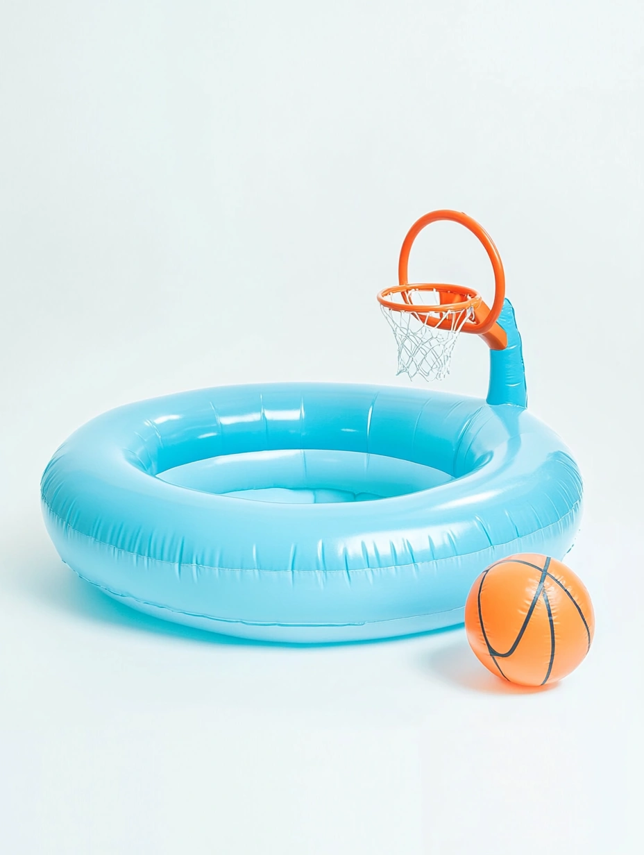 Piscina Inflable de PVC con Canasta de Baloncesto Azul-MEUBOLVIX