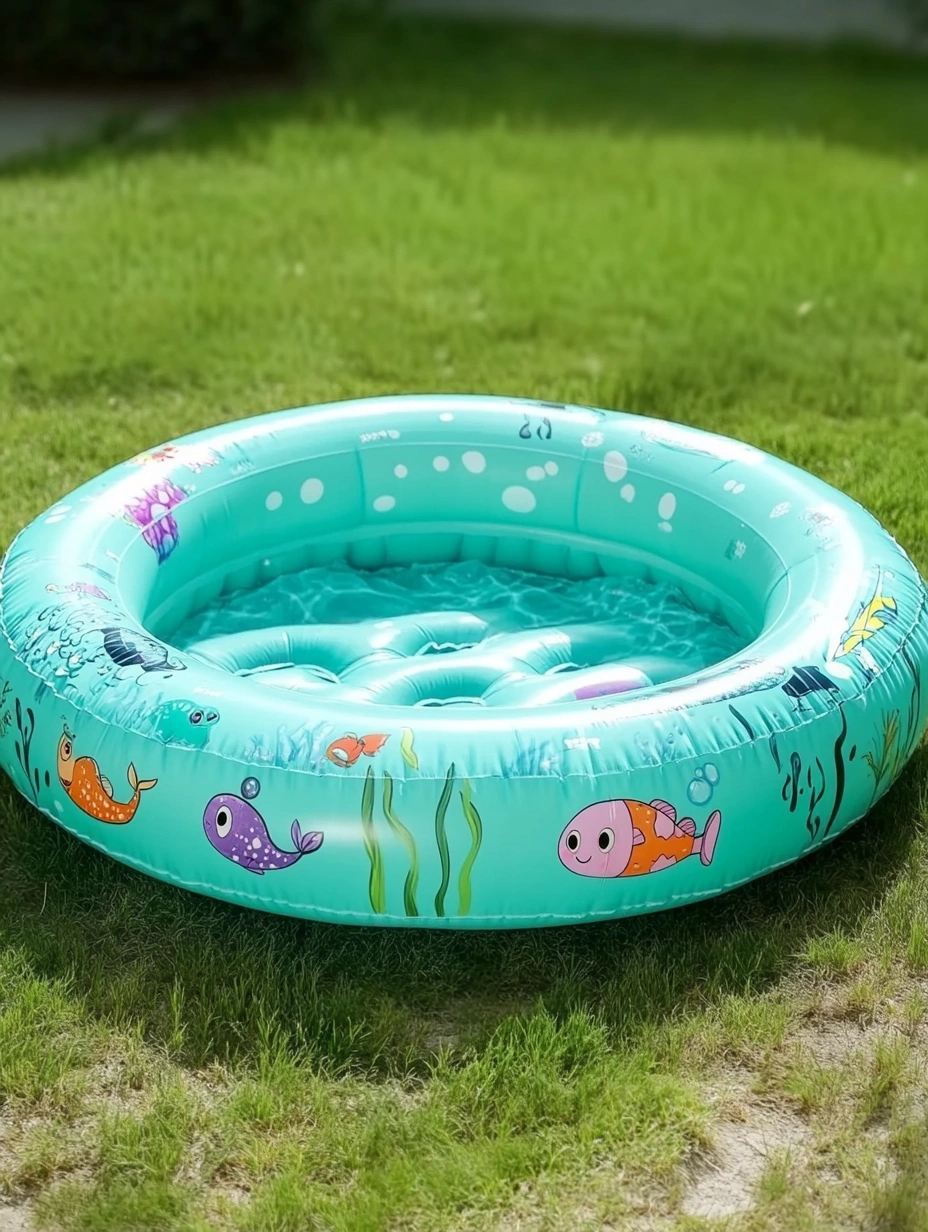 Piscina Inflable para Niños de Plástico Verde con Dibujos Acuáticos-MEUBOLVIX