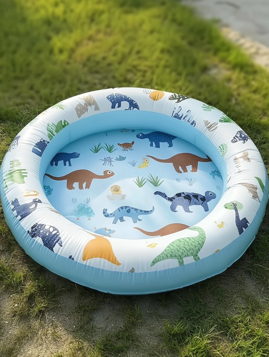 Piscina Inflable Redonda para Niños de PVC con Dinosaurios 120cm-MEUBOLVIX