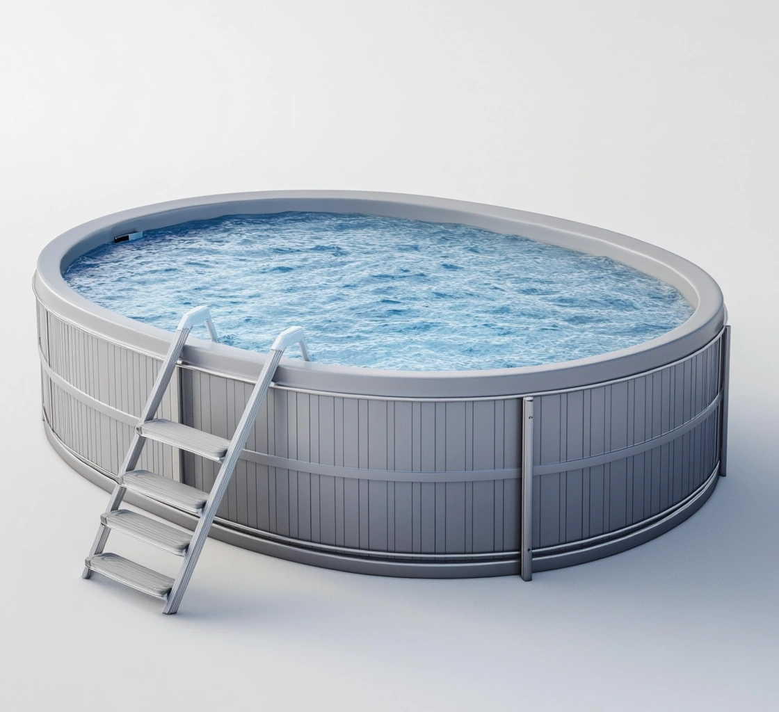 Piscina sobre suelo de metal ovalada con escalera 300x500 cm-MEUBOLVIX