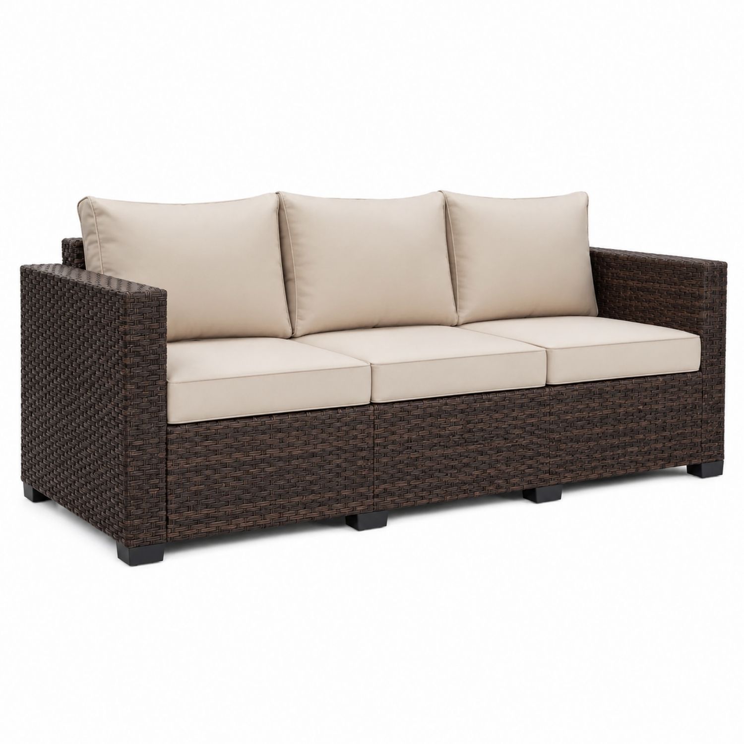 3-Sitzer Sofa Outdoor Aluminium PE-Rattan Braun Beige