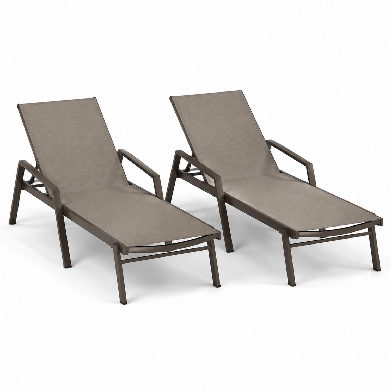 2-teiliges Liegestuhl-Set Metall Textil Braun 196 x 65 x 45 cm