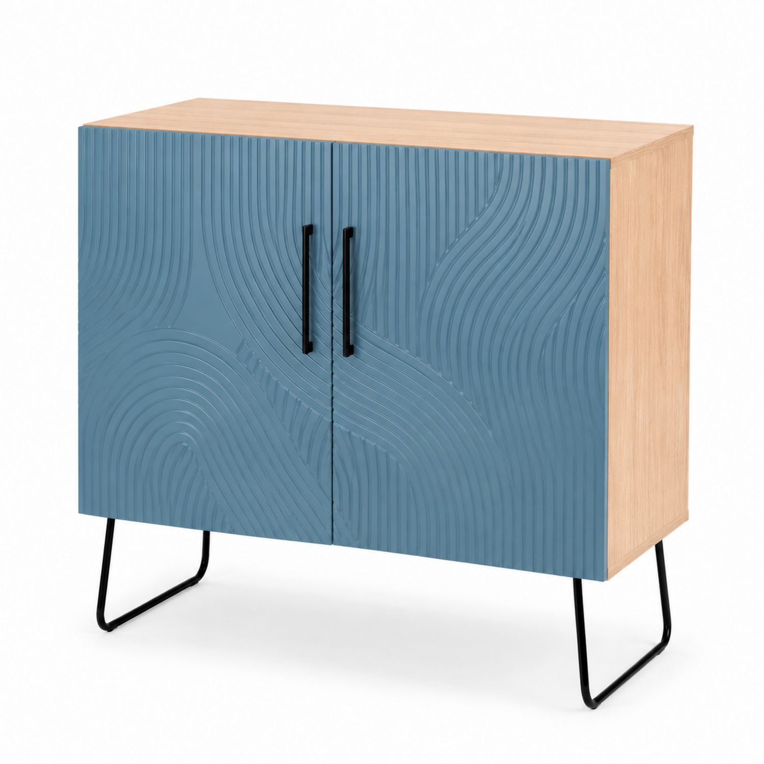 Schrank aus MDF und Metallbeinen Blau 80x35x80 cm