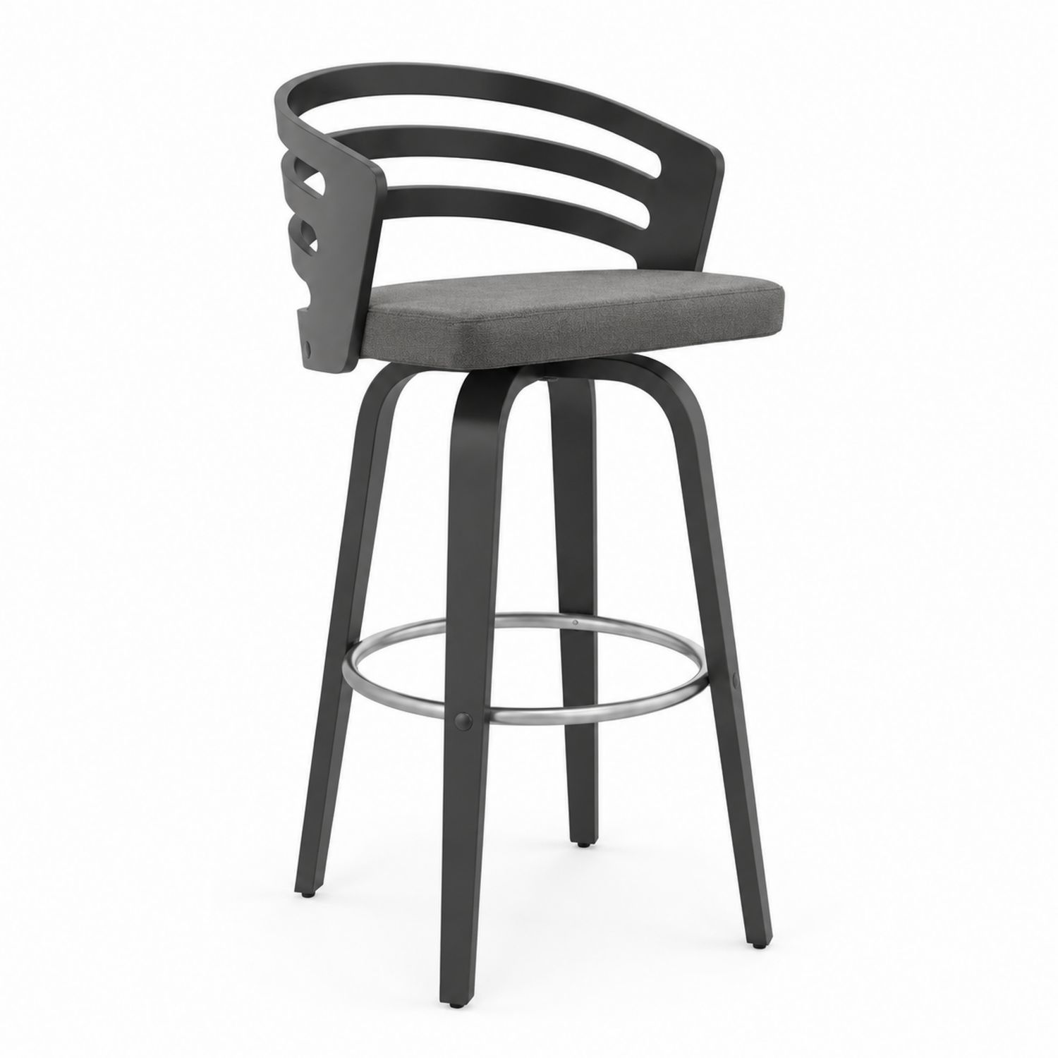 Metall- und Stoff-Barhocker mit Rückenlehne und Drehfunktion, Grau, Höhe 100 cm