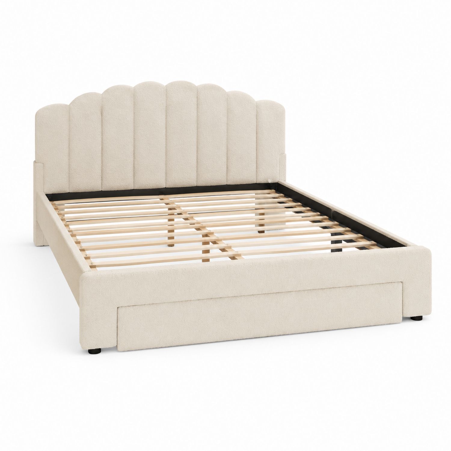 Polsterbett mit Stoffbezug und geschwungenem Kopfteil 200x160 cm Beige