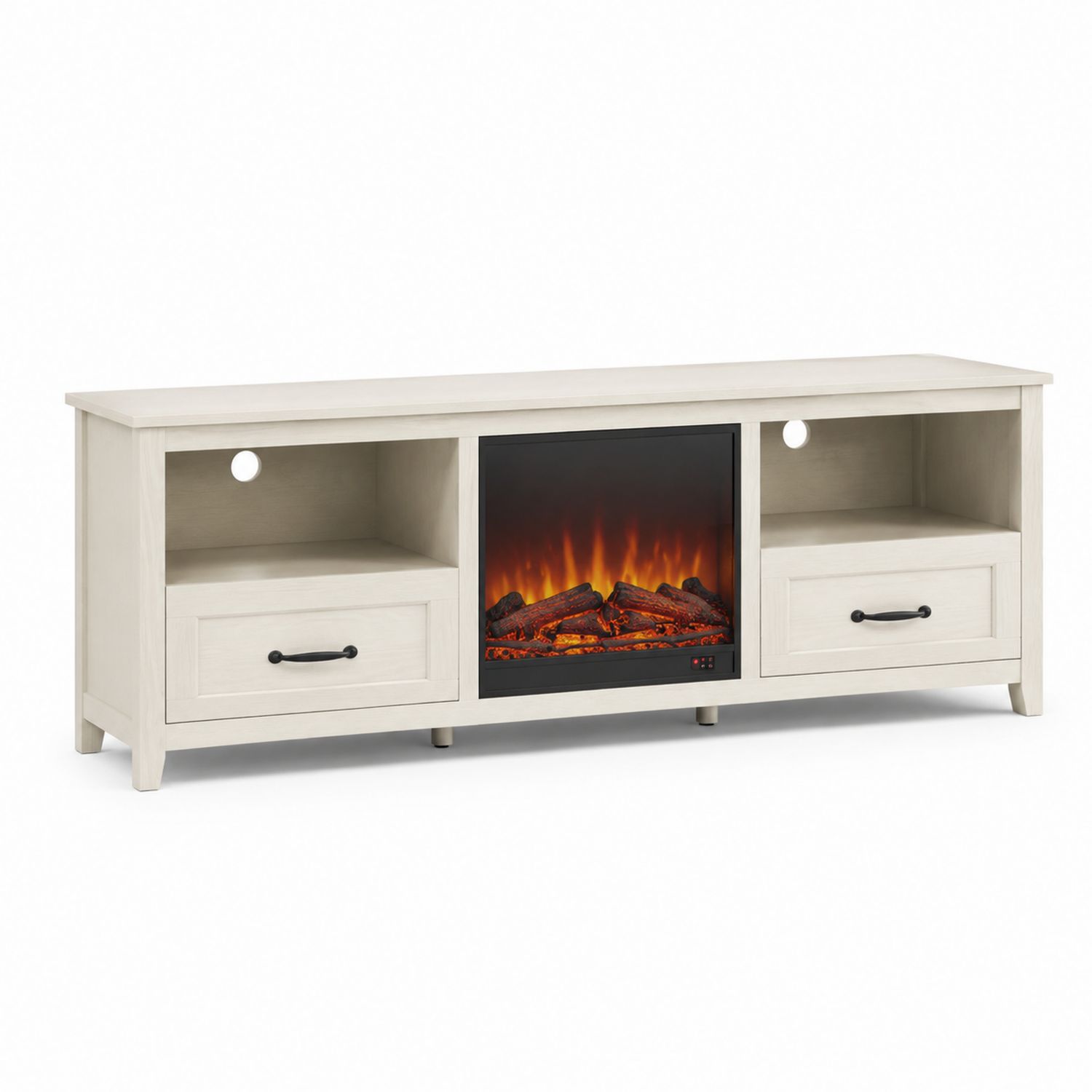 TV-Schrank mit elektrischem Kamin Holz Weiß