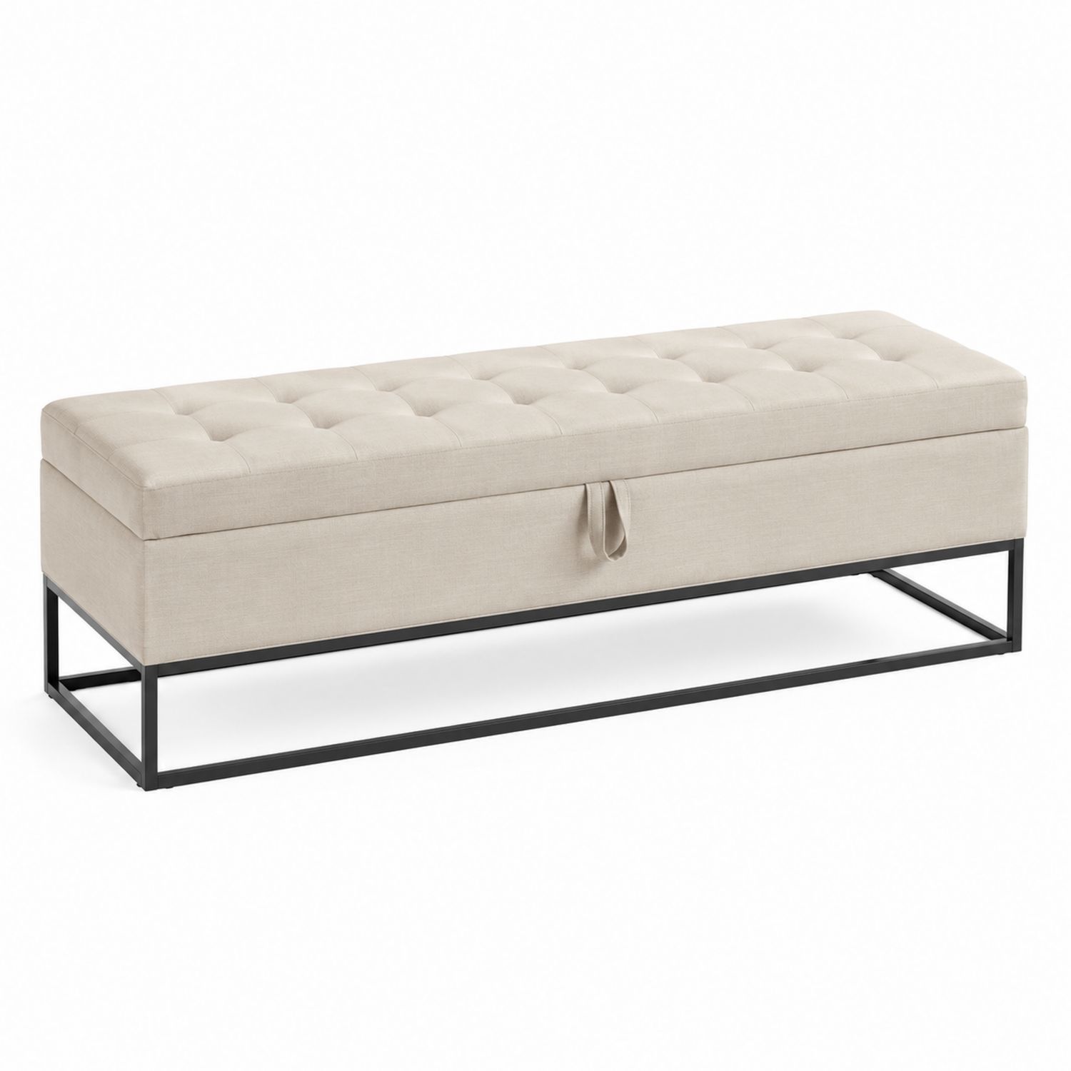 Polsterbank mit Stauraum aus Leinen und Stahl Beige