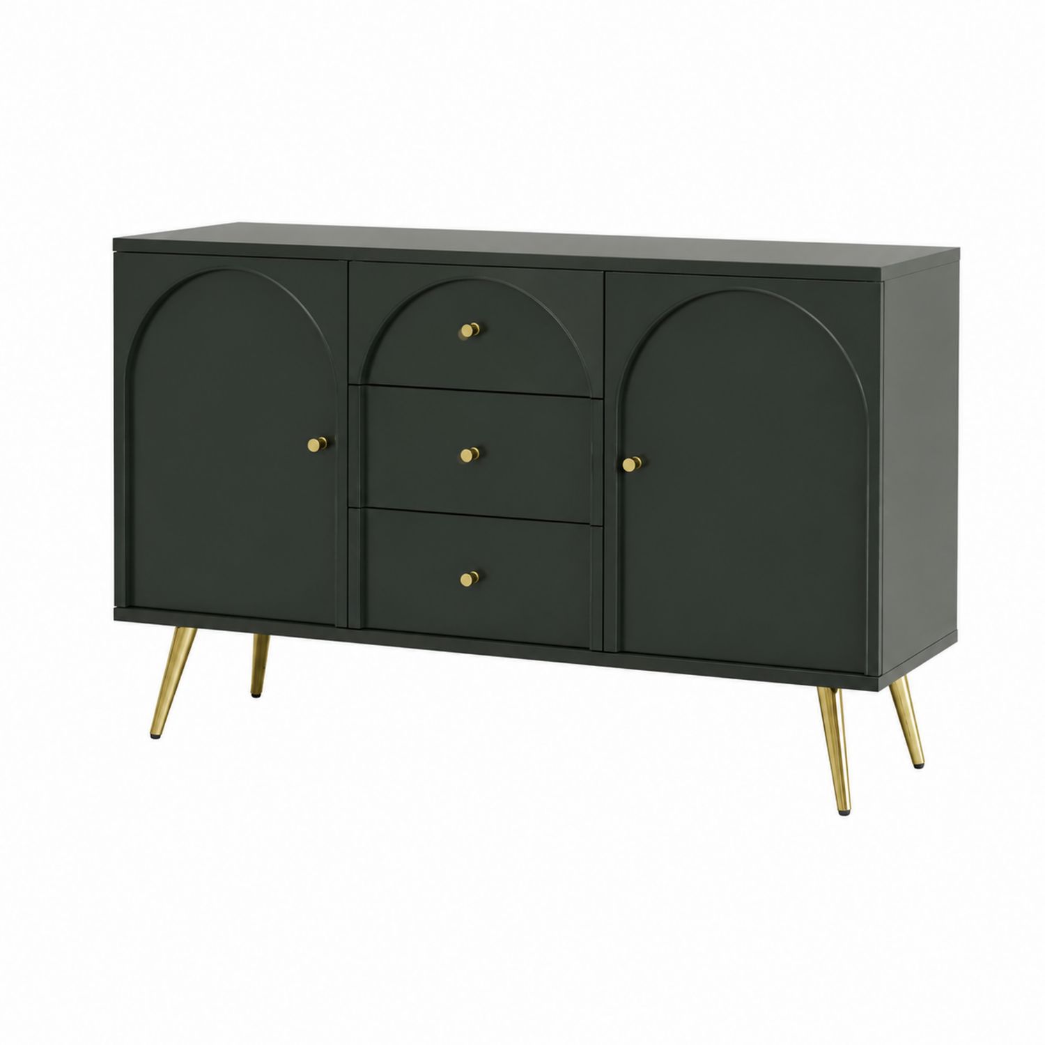 Sideboard rechteckig 150x40x80 cm Holz Metall Grün/Gold