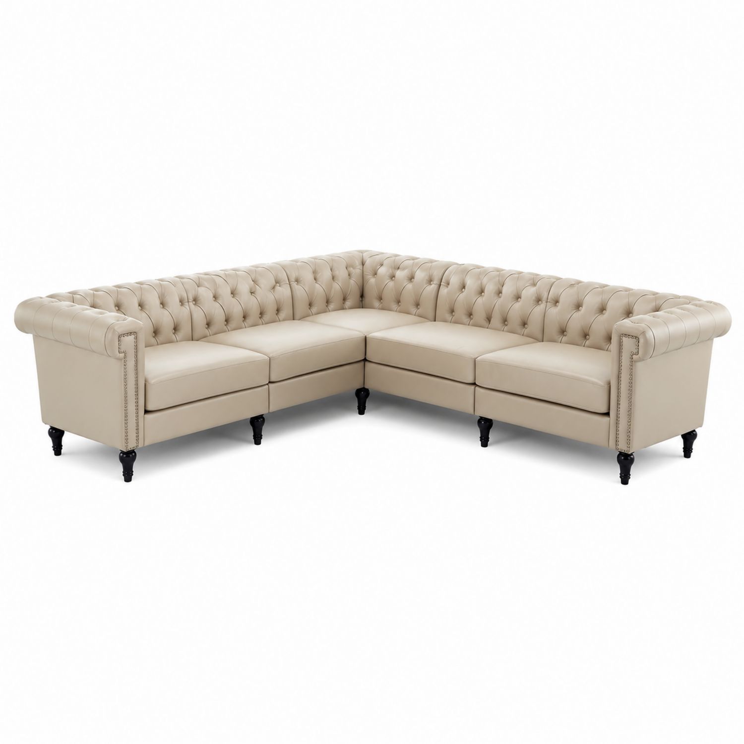 Ecksofa aus Leder Beige 300x300x76 cm