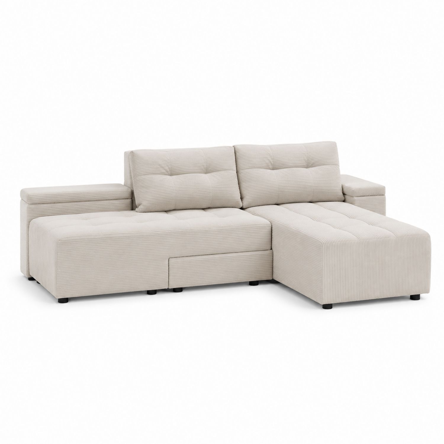 Ecksofa mit Ottomane Cord Beige 300x200 cm