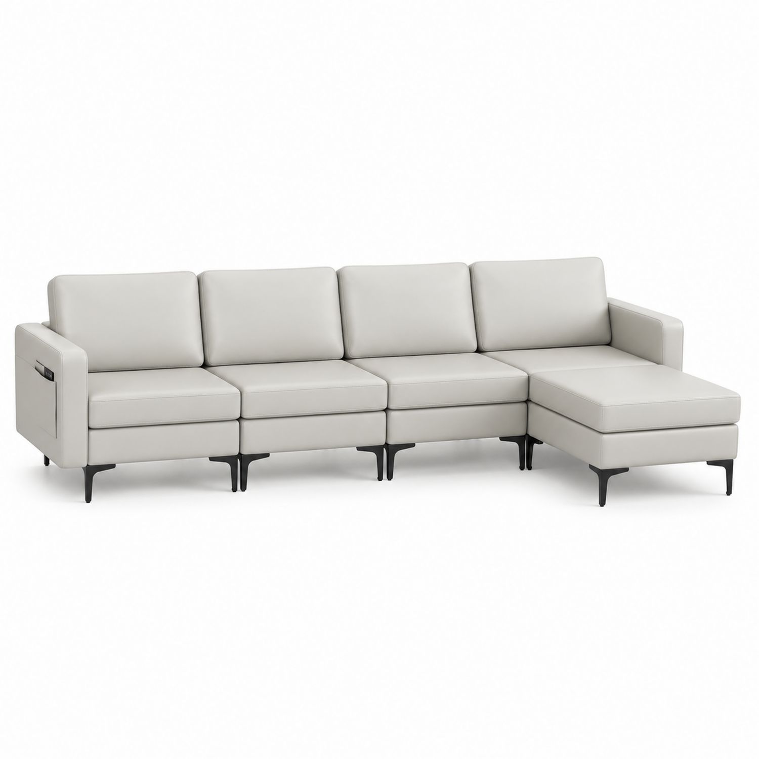 Ecksofa 4-Sitzer Kunstleder Beige