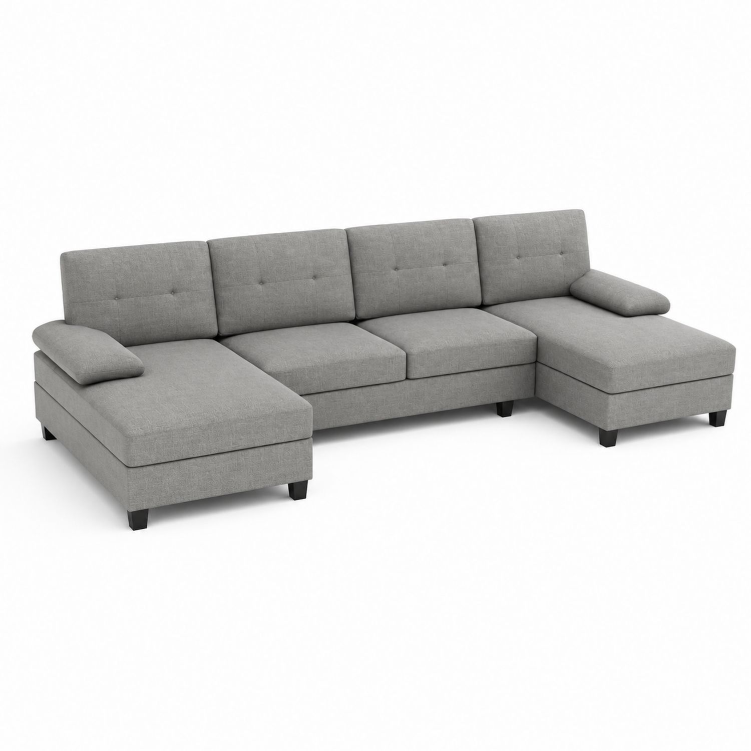 Ecksofa mit Ottomane Grau Stoff