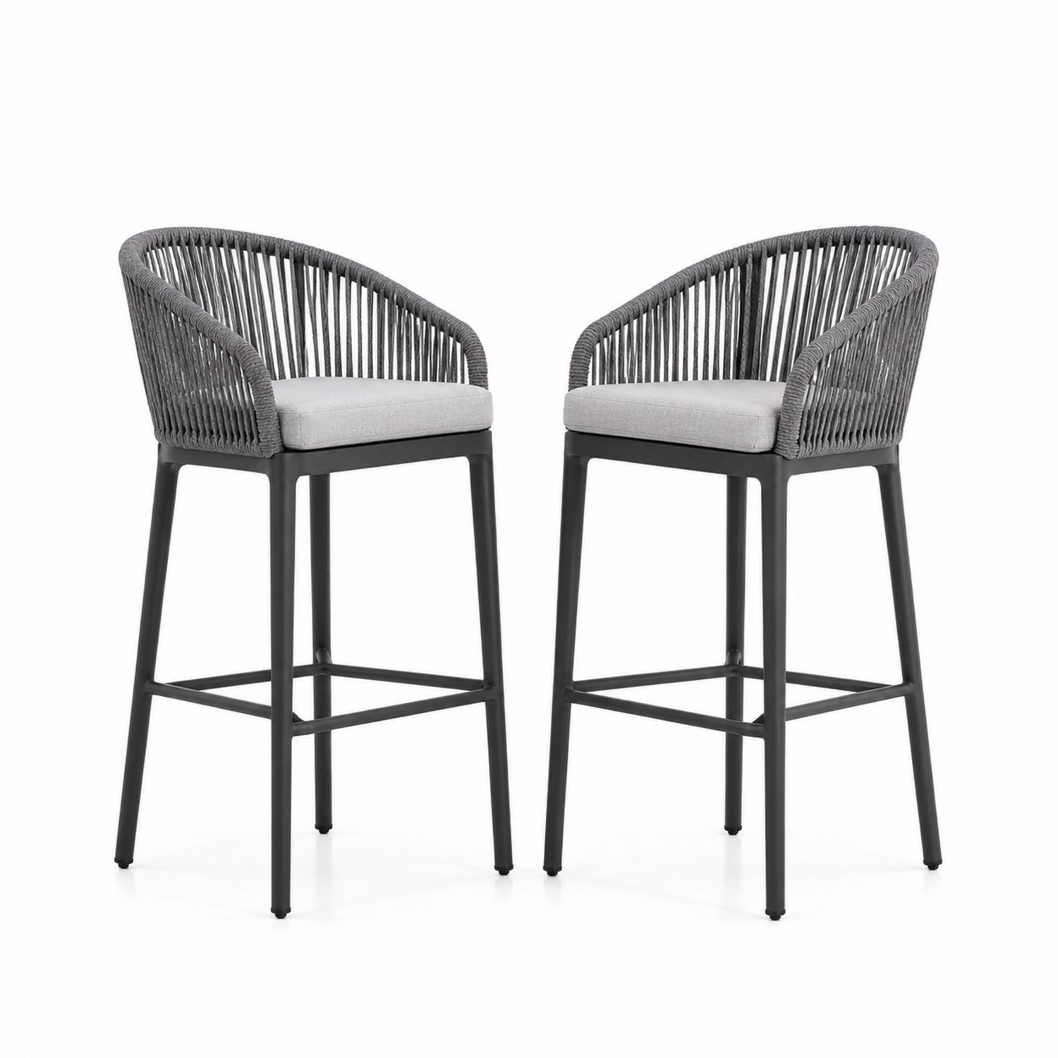 2er-Set Barhocker Aluminium und Seilgeflecht Grau