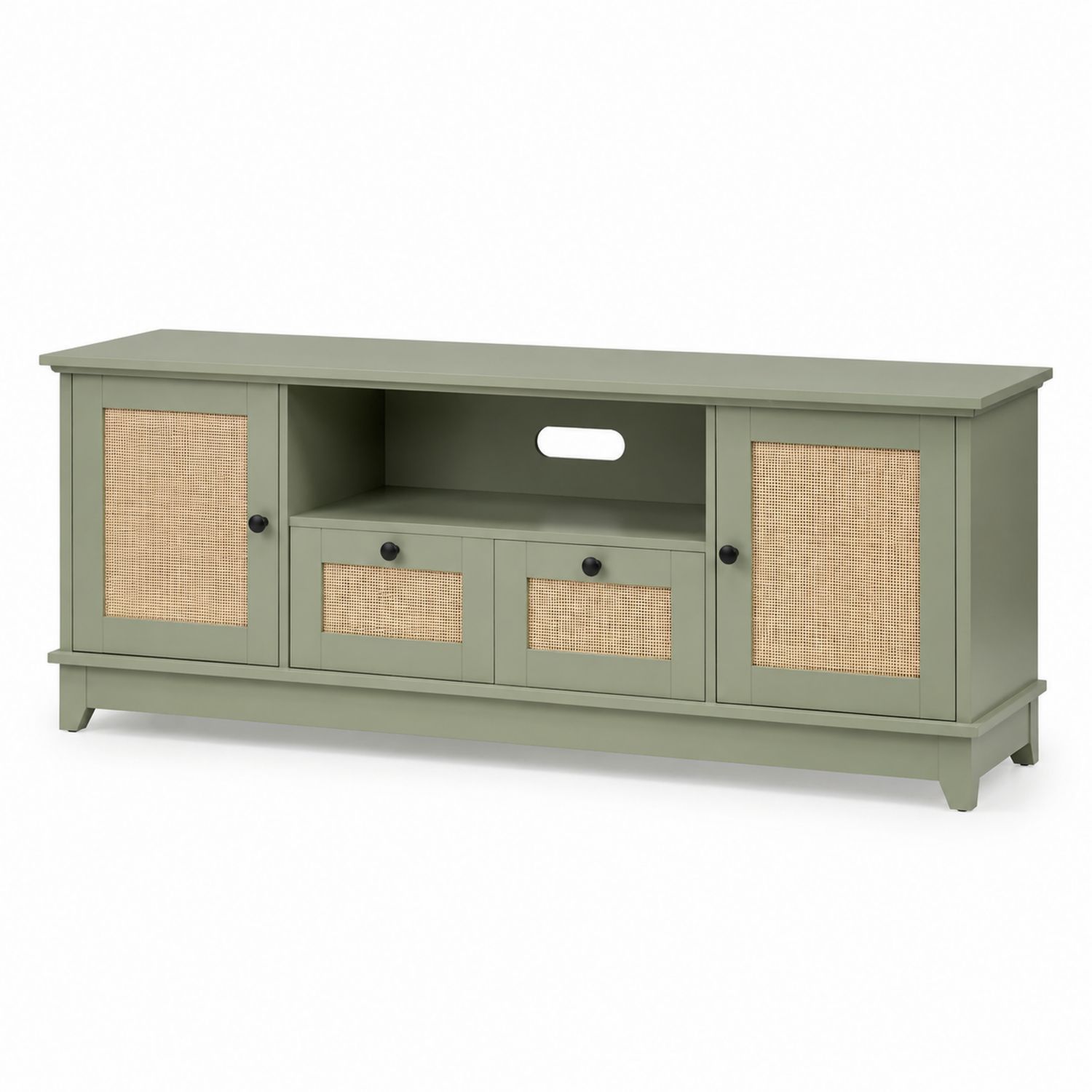 TV-Schrank Grün Holz MDF Rattan 150x40x55 cm